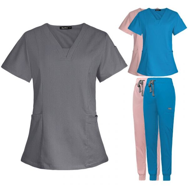 Dressing gown surgical female with a V-shaped cut